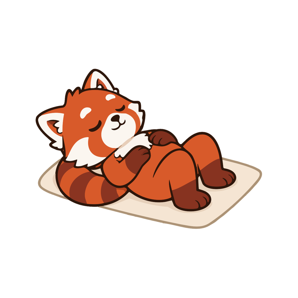 Pabu resting on the floor with knees bent